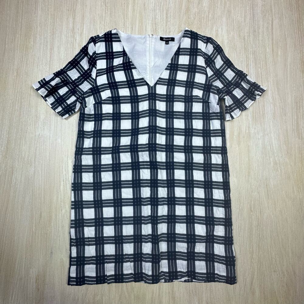 Madewell Leighton Plaid Bell Sleeve V Neck Ruffle Short Sleeve Mini Dress 6